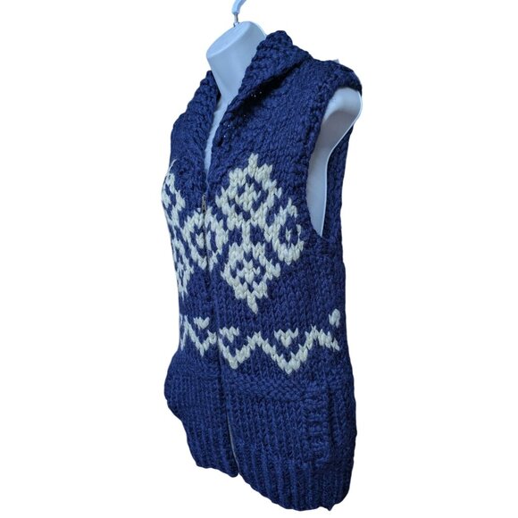 American Eagle Women's chunky Wool blend knit Sweater Vest blue &white Size S - Picture 4 of 9